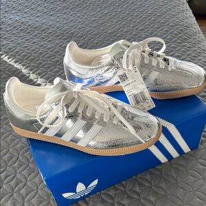 NWT- Adidas Metallic Silver Samba OG